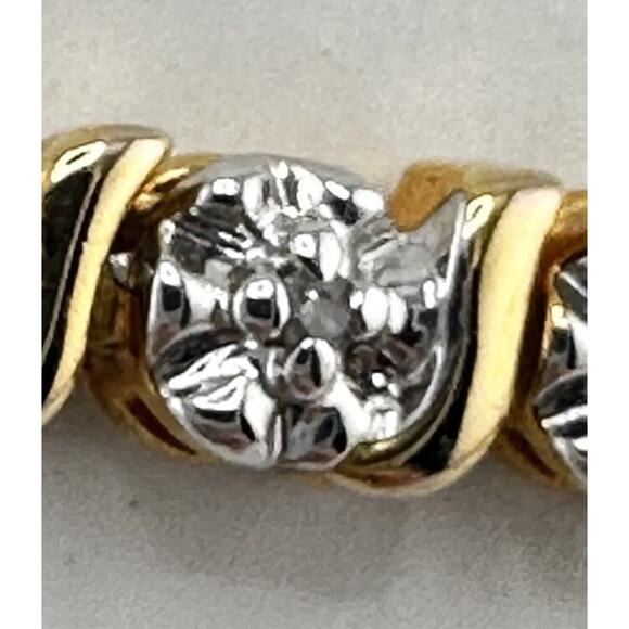 Real Diamond Chip Prime Art & Jewel Gold Plated Two Tone Tennis 7” Bracelet - Picture 8 of 9